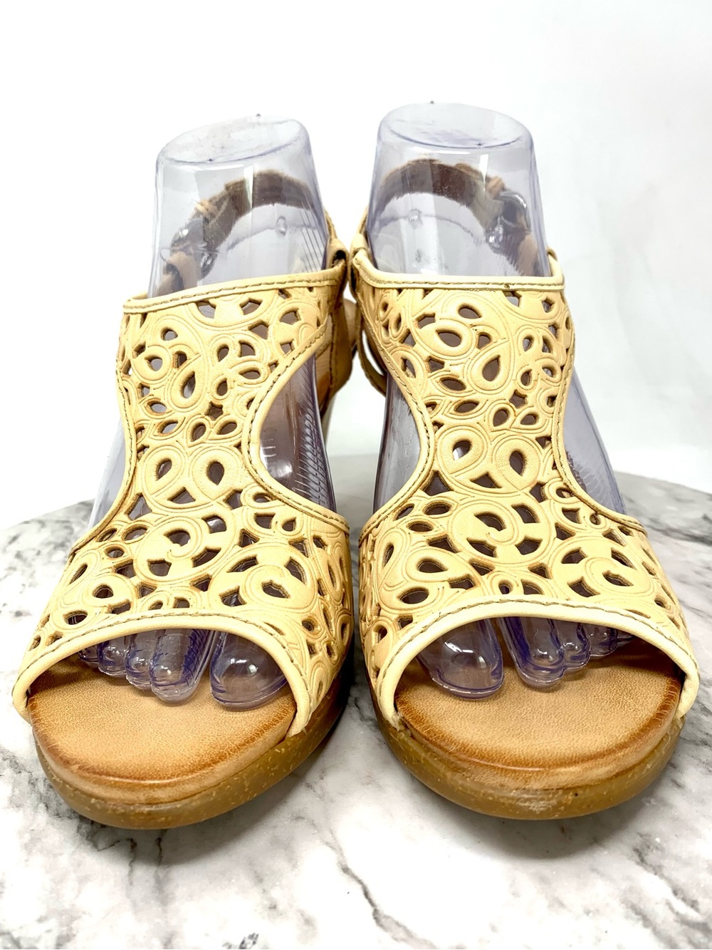 Naya Alpine Laser Cut Tan Leather Slingback Sandal Pumps 8.5 Classic Boho Summer - Picture 4 of 16